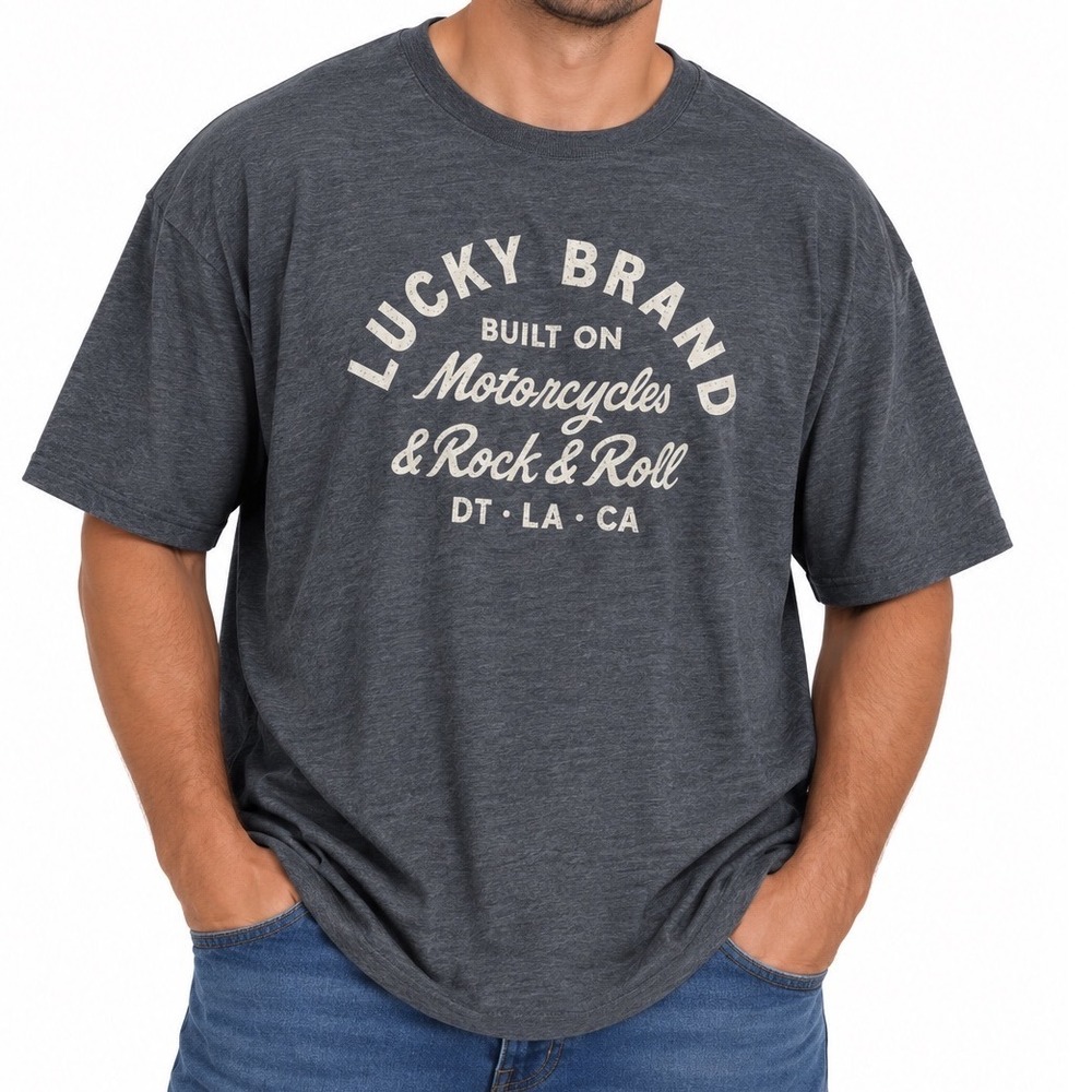 Lucky Brand Mens XXL Charcoal Gray Motorcycles Rock & Roll Graphic T-Shirt NWT
